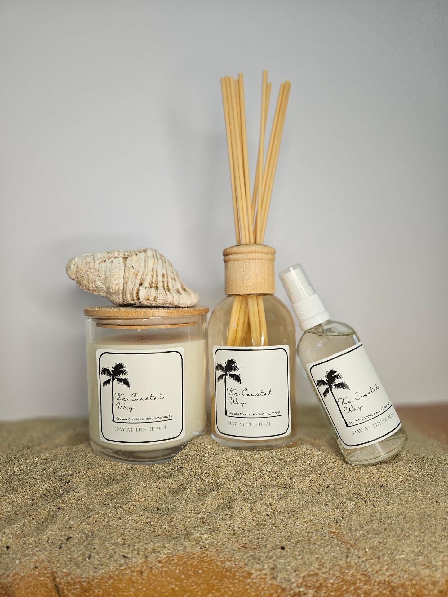 Coastal Essence Set: Soy Wax Candle, Reed Diffuser & Room Spray