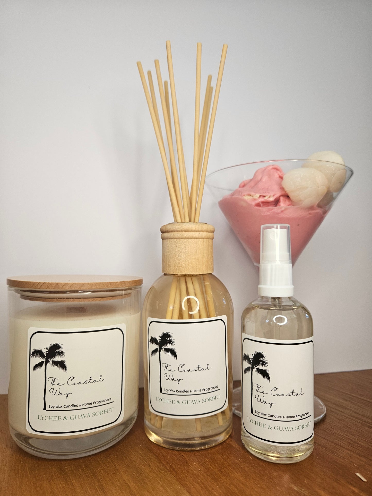 Coastal Essence Set: Soy Wax Candle, Reed Diffuser & Room Spray