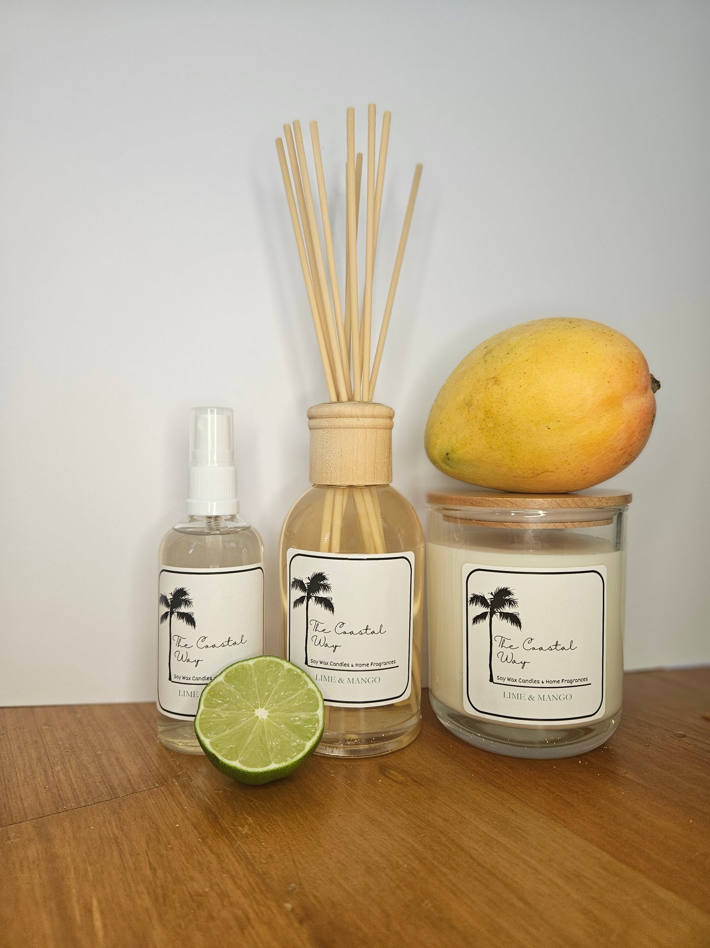Coastal Essence Set: Soy Wax Candle, Reed Diffuser & Room Spray