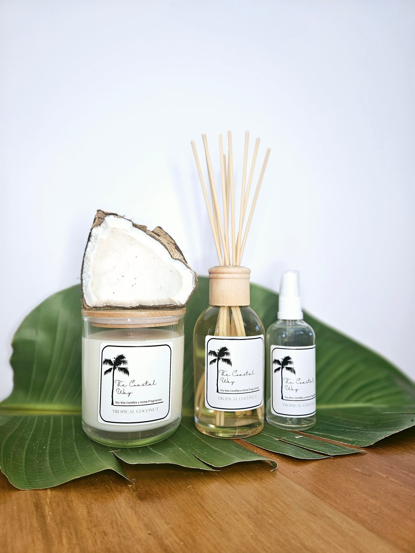 Coastal Essence Set: Soy Wax Candle, Reed Diffuser & Room Spray