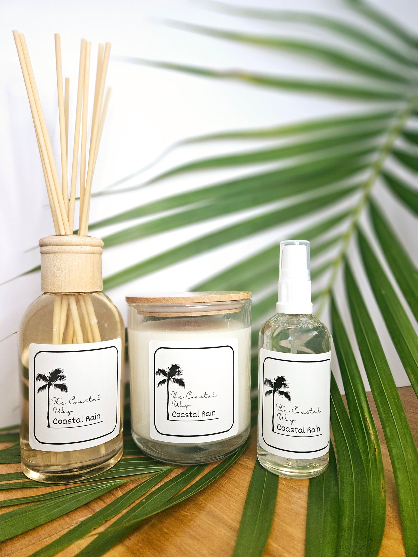Coastal Essence Set: Soy Wax Candle, Reed Diffuser & Room Spray