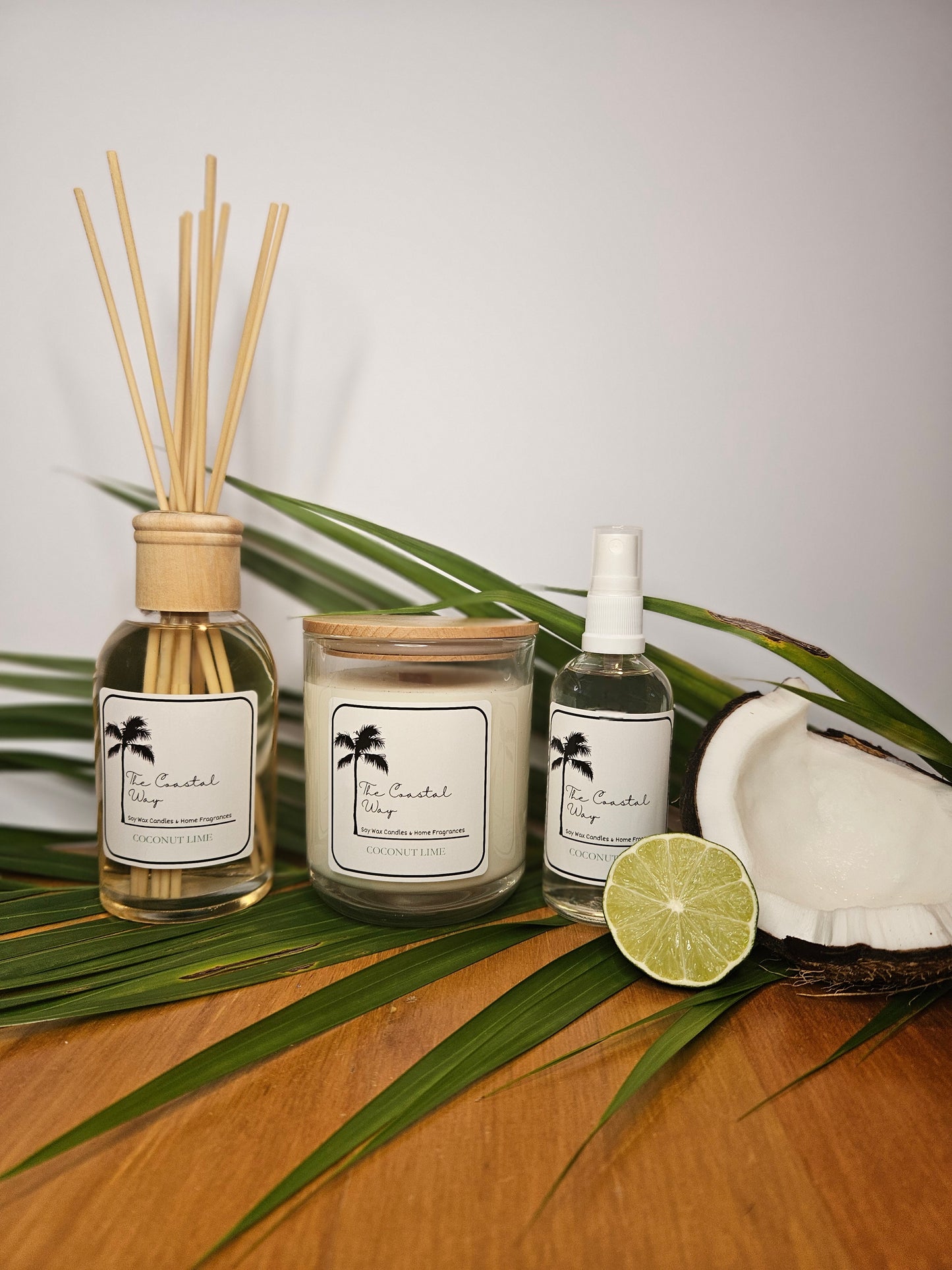 Coastal Essence Set: Soy Wax Candle, Reed Diffuser & Room Spray