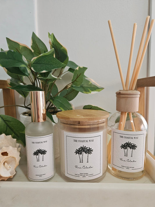 Coastal Essence Set: Soy Wax Candle, Reed Diffuser & Room Spray